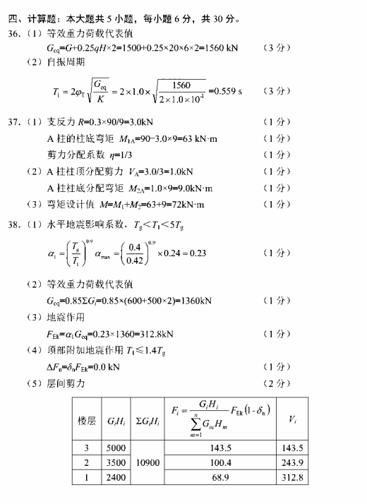 全国2018年4月自学考试混凝土结构设计真题答案计算题.png