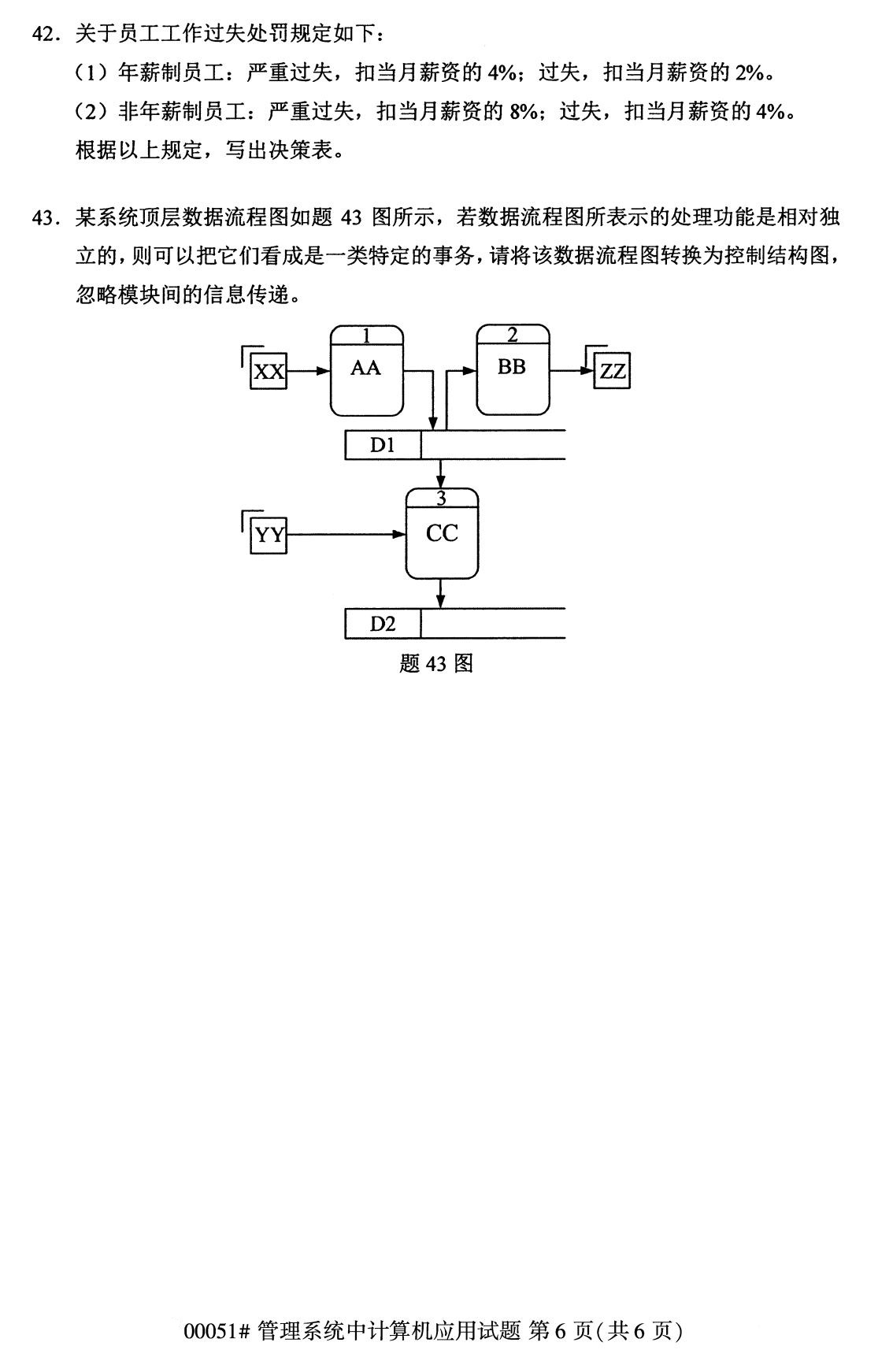 全国2020年8月自学考试00051管理系统中计算机应用试题