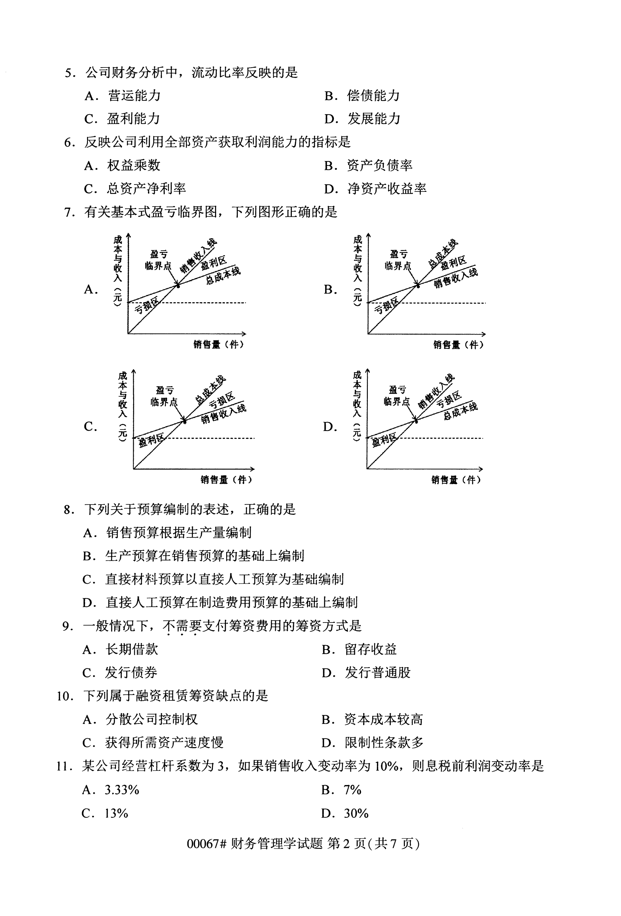  全国2020年10月自学考试00067财务管理学试题